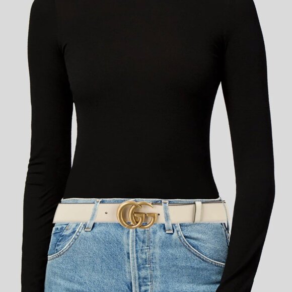 Gucci Cream 100% Leather GG Marmont Wide Belt 85 / 34 - Picture 4 of 7